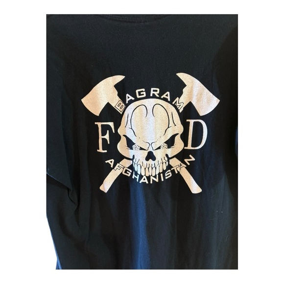 Bagram FD Afghanistan" T-shirt features a skull design with crossed axes. - Picture 4 of 4